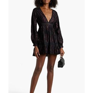 ROCOCO SAND Diva lace-paneled gathered lamé mini dress Size Medium M US size 6